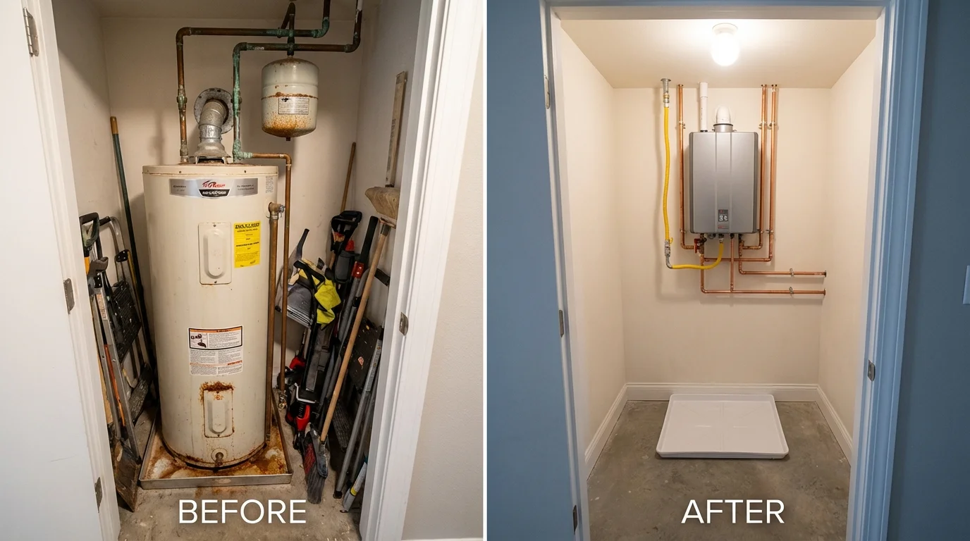 Tank water heater versus wall-mounted tankless unit comparison for El Sobrante, CA homeowners