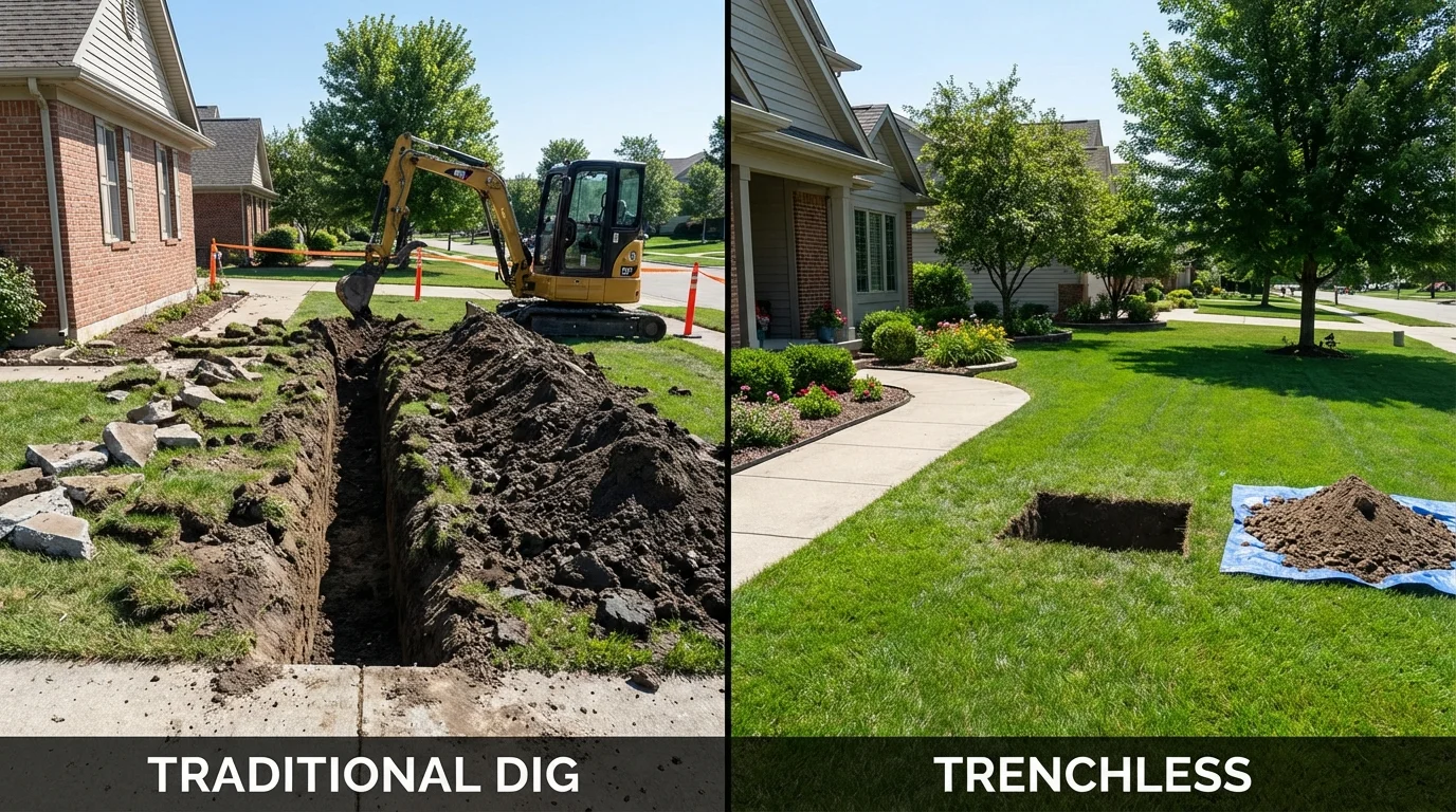 Trenchless sewer repair with minimal yard damage versus traditional excavation in El Sobrante, CA